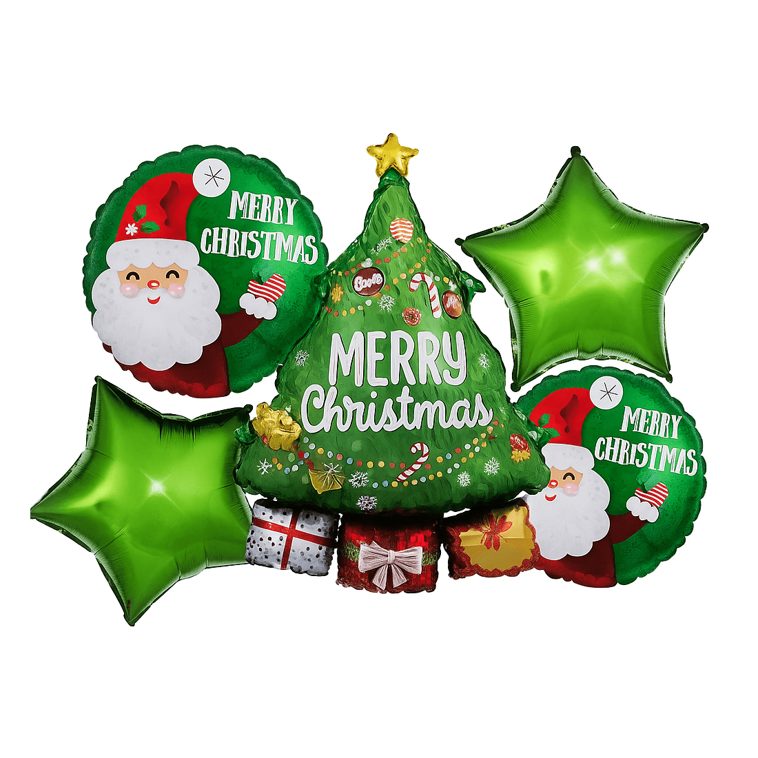 Set 5 baloane folie metalizata, Brad de Craciun, 45-78 cm