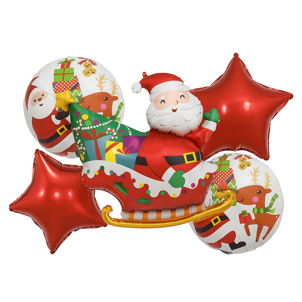 Set 5 baloane folie metalizata, Mos Craciun, 45-65 cm