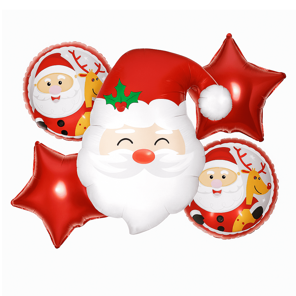 Set 5 baloane folie metalizata, Mos Craciun si renul Rudolf, 45-63 cm