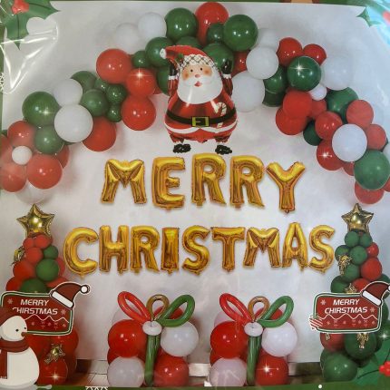 Set 64 baloane si accesorii pentru aranjament tip arcada, tematica Craciun, Merry Christmas