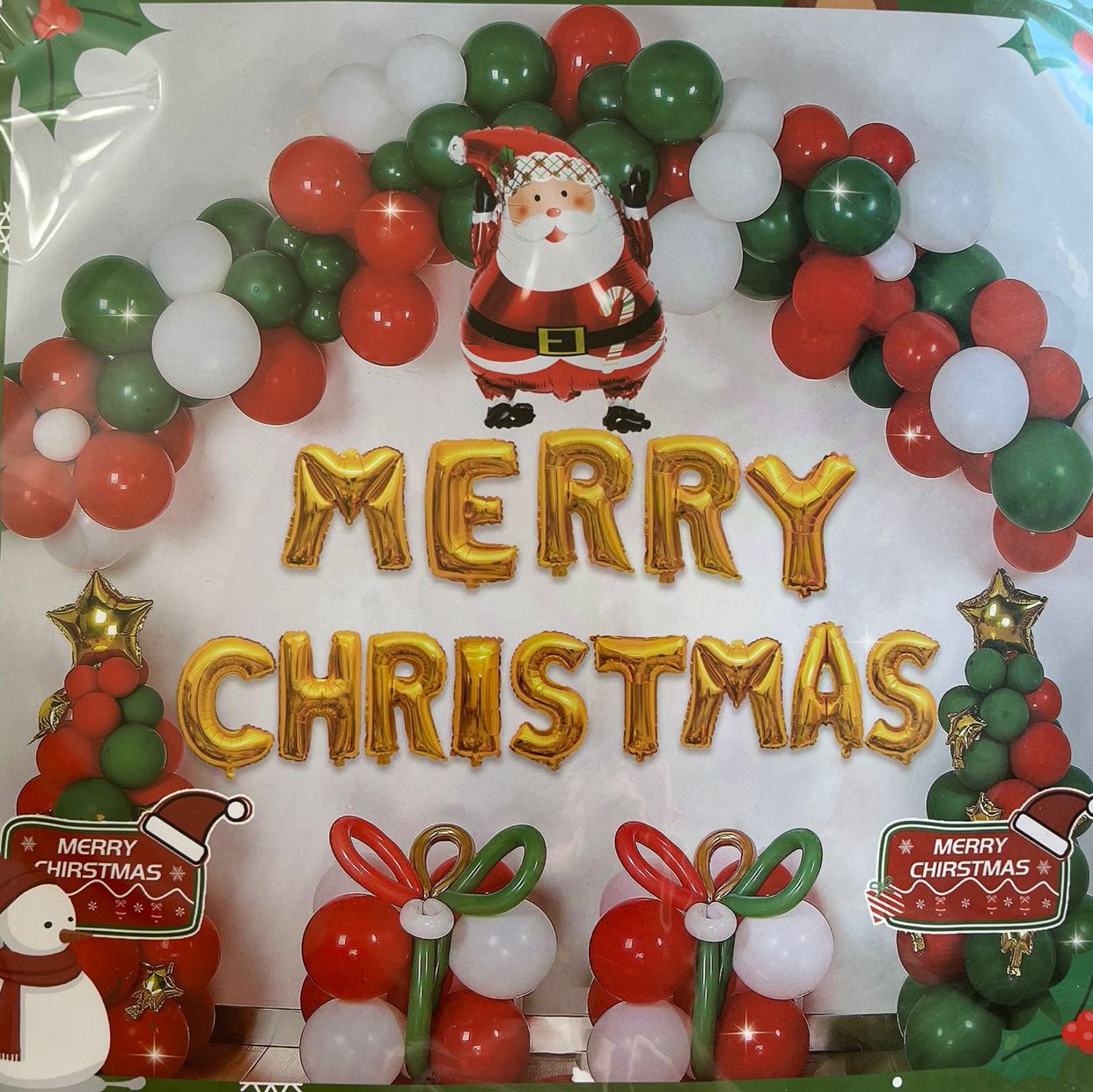 Set 64 baloane si accesorii pentru aranjament tip arcada, tematica Craciun, Merry Christmas