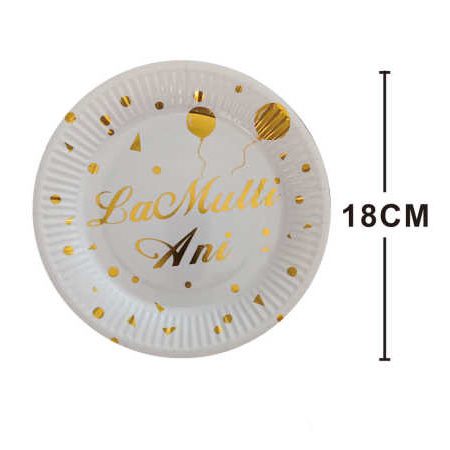 Set 8 farfurii din carton, La Multi Ani, 18 cm