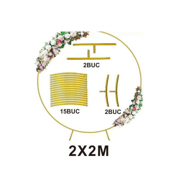 Arcada pentru decor evenimente de 2 m x 2 m, cadru metal, auriu