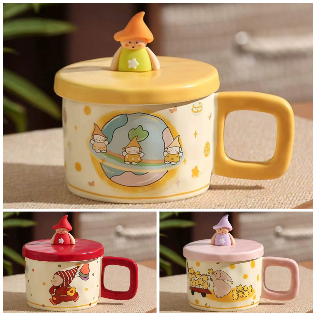 Cana din ceramica cu capac, stelute, 300 ml.png