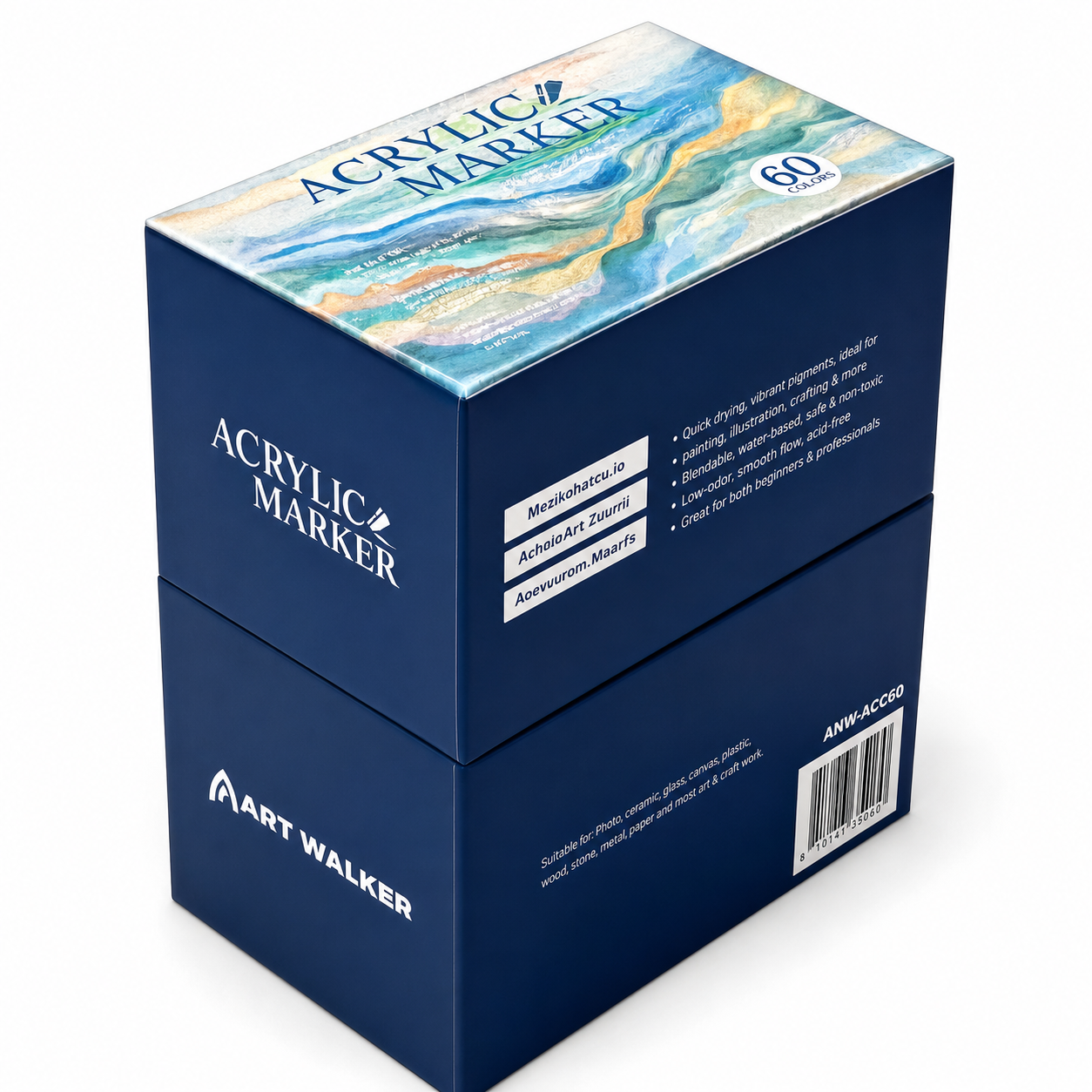 Set 60 markere acrilice culori mixte, varf moale 1-4 mm, rezistente la apa, acoperire mare